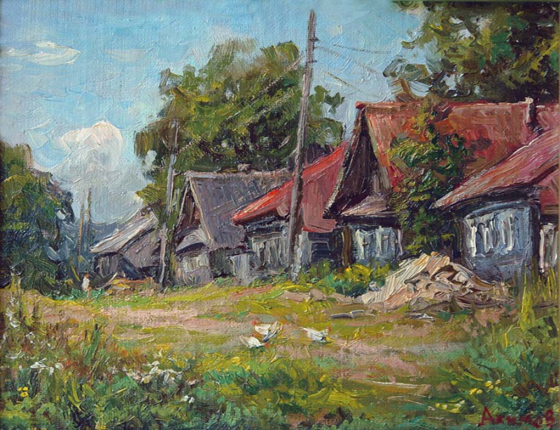 Деревня Холст на картоне, масло, 18х24